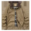 Men's khaki washed cotton flight jacket with corduroy collar and classic plaid lining - M / Tops / Camel
