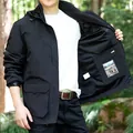 Men's black windproof outdoor jacket with detachable hood and breathable mesh lining. - M / Tops / Black