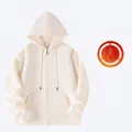 Premium heavyweight fleece-lined zip-up hoodie in cream white with comfortable loose fit - S / Tops / Zipper Style / Light Beige