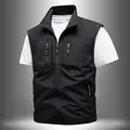 Gilet de pêche utilitaire noir pour hommes avec plusieurs poches zippées - M / Hauts / Noir