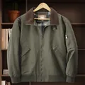 Men's olive green washed cotton MA1 bomber jacket with corduroy collar - M / Tops / Army Green