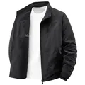 Black men's outdoor windproof jacket with warm fleece lining and stand collar detail - M / Tops / Black