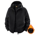 Premium men's black hooded fleece jacket with thick warm lining and windproof material - M / Tops / Black