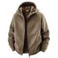 Men's heavyweight warm fleece hooded jacket with plush lining in classic brown. - M / Tops / Brown