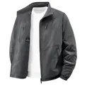 Men's dark gray reversible windproof fleece jacket with stand collar and zipper pockets - M / Tops / Gray