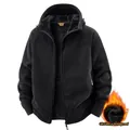 Chaqueta polar negra con capucha para hombre con forro de felpa gruesa y cálida - M / Tops / Negro