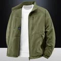 Military green men's reversible fleece-lined jacket with stand collar for outdoor wear - M / Tops / Army Green