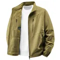 Men's olive green reversible fleece jacket, windproof and waterproof outdoor coat - M / Tops / Khaki