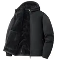 Men's thermal black hooded jacket with thick polar fleece lining for winter warmth - M / Tops / Black