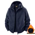 Chaqueta polar azul marino con capucha para hombre, resistente al viento y cálida - M / Tops / Azul marino