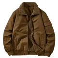 Men's brown flight jacket featuring warm sherpa lining and premium washed cotton - 4XL / Tops / Brown