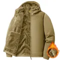 Men's khaki hooded fleece jacket featuring a thick warm lining for winter weather - M / Tops / Khaki