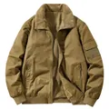 Men's khaki washed cotton flight jacket featuring warm sherpa fleece lining for winter - M / Tops / Camel