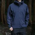 Veste softshell à capuche pour hommes bleu foncé de qualité supérieure pour l'extérieur - M / Hauts / Bleu clair