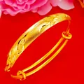 Elegante brazalete bañado en oro con grabados florales para mujer, diseño ajustable - Brazalete Dragón y Fénix (SZF0201 Estilo 1)