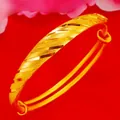 Elegante brazalete dorado ajustable con unos finos patrones grabados en diagonal - Brazalete Meteoro (SZF0115-16 Estilo 2)