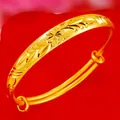 Elegante brazalete ajustable de oro arena con grabados intrincados de flores y hojas - Brazalete de Flores (SZF0201-04 Estilo 4)