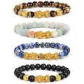 Feng Shui Pixiu bracelets set with obsidian and tiger eye beads for good luck - Style 17 / 8mm