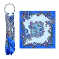 Premium bright blue satin square scarf featuring a vibrant paisley pattern design - 90x90cm / Blue
