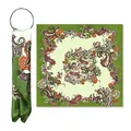 Elegant green satin square scarf featuring a colorful paisley pattern design. - 90x90cm / Green