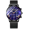 CRNAIRA business men's quartz watch featuring a sunburst blue dial and black mesh strap - Black Case Blue Dial Black Mesh Strap
