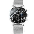 CRNAIRA men's luxury business quartz watch with a silver mesh strap and a black dial. - Silver Case Black Dial Silver Mesh Strap