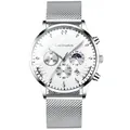 Elegant CRNAIRA men's business quartz watch featuring a silver mesh strap and white dial - Silver Case White Dial Silver Mesh Band