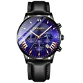 CRNAIRA Men's Business Quartz Watch featuring a Blue Radial Dial and Black Leather Strap - Black Case Blue Dial Black Leather Strap