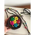 Mini bolso bandolera bohemio con botones de coco en forma de corazón y cuentas - Estilo Flor Pequeña Corazón Multicolor / Multicolor
