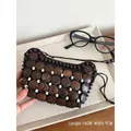 Mini bolso bandolera bohemio hecho a mano con discos de coco - 16x9cm - Bolso para Teléfono Marrón (16x9cm) / 16x9cm / Café