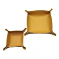 Juego de dos bandejas cuadradas de cuero PU amarillo mostaza con cierres metálicos - 15*15 / Amarillo