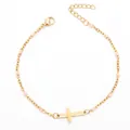 Vue détaillée d'un bracelet croix en acier inoxydable plaqué or 18 carats avec perles - Bracelet / 17+5 / Or avec Perles Rose Clair