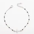 Bracelet croix en acier inoxydable argenté avec perles en émail noir pour femme - Acier + Noir / Bracelet 17+5cm