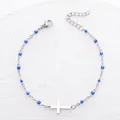Élégant bracelet religieux en acier inoxydable avec croix et perles en émail bleu - Acier + Bleu royal / Bracelet 17+5cm