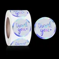 Detailed view of holographic thank you stickers roll with rainbow border effect - 500 Pieces/Roll (2.5 cm) / Laser Rainbow