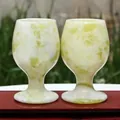 Pair of natural Guizhou Cui jade wine goblets with unique marbled texture - Lantian Jade Style
