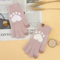 Mignons gants tricotés roses à motif de patte de chat avec fonction écran tactile hiver - À doigts séparés / Rose Clair