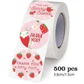 500 pieces strawberry thank you stickers roll, 1.5 inch round pink adhesive labels - 500 Pieces/Pack (3.8cm/1.5inch)