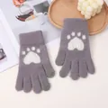 Gants en tricot gris avec motif patte de chat blanche et bout tactile - À doigts séparés / Gris Taro