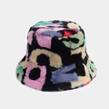 Winter faux fur bucket hat with colorful numeric abstract print for women's fashion - M (56-58cm) / Style 9