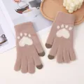 Gants tricotés motif patte de chat, compatibles écran tactile, chauds pour hiver - À doigts séparés / Khaki