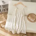 Sweet floral cotton gauze sling nightdress for women in a soft cream lifestyle setting - M / Nightdress / Striped Rose