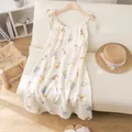 Sweet white floral pure cotton gauze sling nightdress for summer comfort and style - M / Nightdress / Moon Rabbit