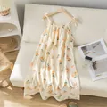 Elegant floral print double-layer pure cotton gauze slip nightdress for women - M / Nightdress / Orange Flower