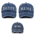 Lot de casquettes de baseball vintage en denim lavé avec broderie Daddy Mama Mini - Lot de 3 Bleu Marine (DADDY+MAMA+MINI)