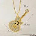 Iced out hip hop gold-plated guitar pendant necklace with rhinestone details and measurements - Gold (BY-0398)