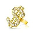 Bague signe dollar dorée avec strass scintillants, bijoux hip hop style années 90. - Bague Ouverte Signe Dollar
