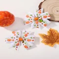 Handmade Halloween white grosgrain ribbon hair bows with cute orange pumpkin prints - White Autumn Pumpkin Pattern (14)