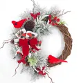 Christmas wreath with cardinal birds pine cones red berries and snowy pine needles for decor - 45cm / Christmas Red Bird Wreath