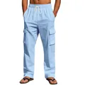 Vorderansicht der hellblauen Herren-Cargo-Hose mit Kordelzug und praktischen Taschen - Hellblau